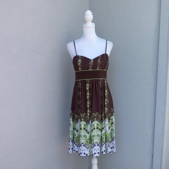 SPEECHLESS Dress Women's Size Med Brown Green Print Built in Bra NEW - Picture 4 of 8